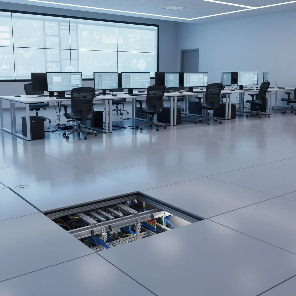 Control room with raised access flooring