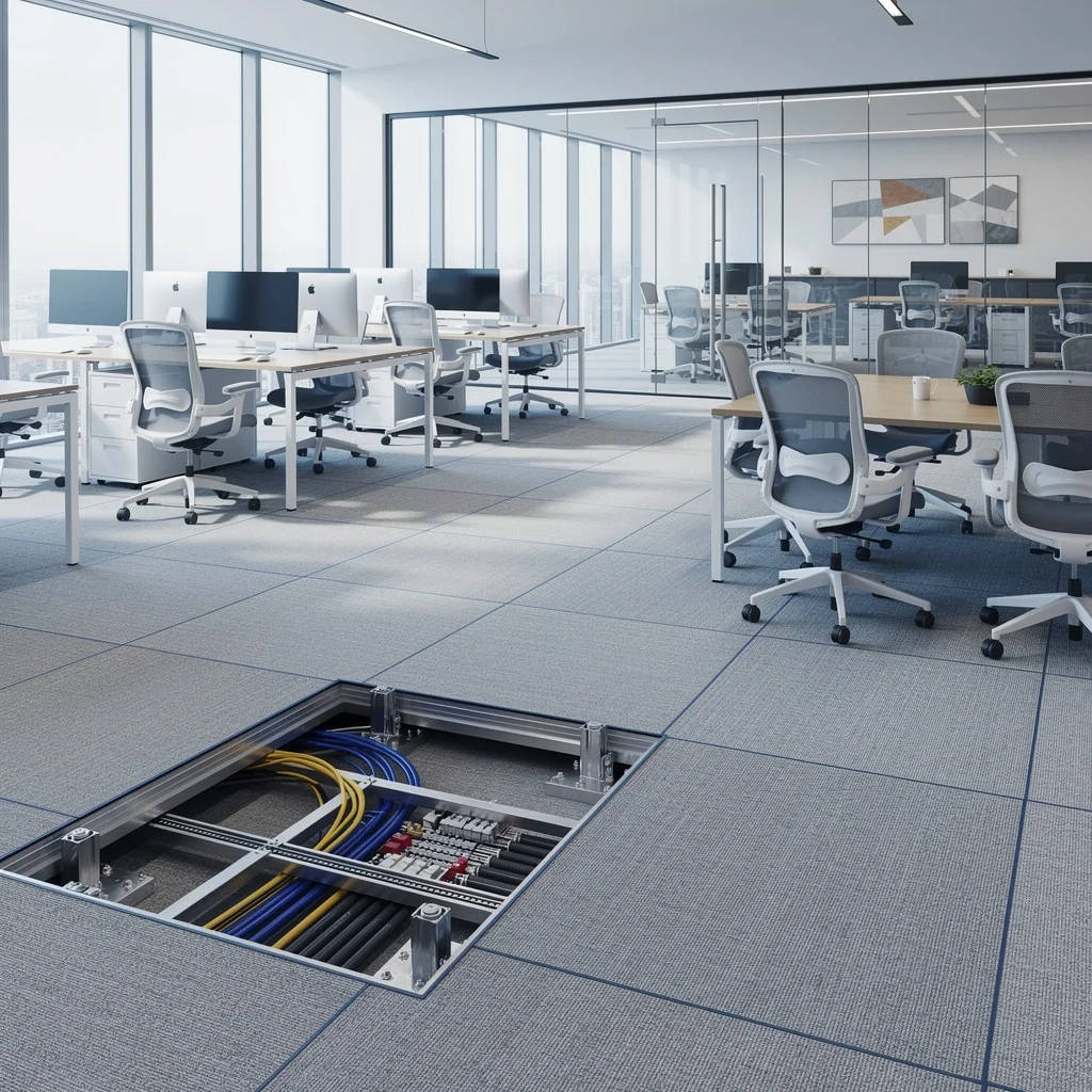 Modern office with raised access flooring
